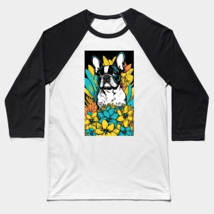 French Bulldog Vibrant Tropical Flower Tall Retro Vintage Digital Pop Art Portrait 2 Baseball T-Shirt